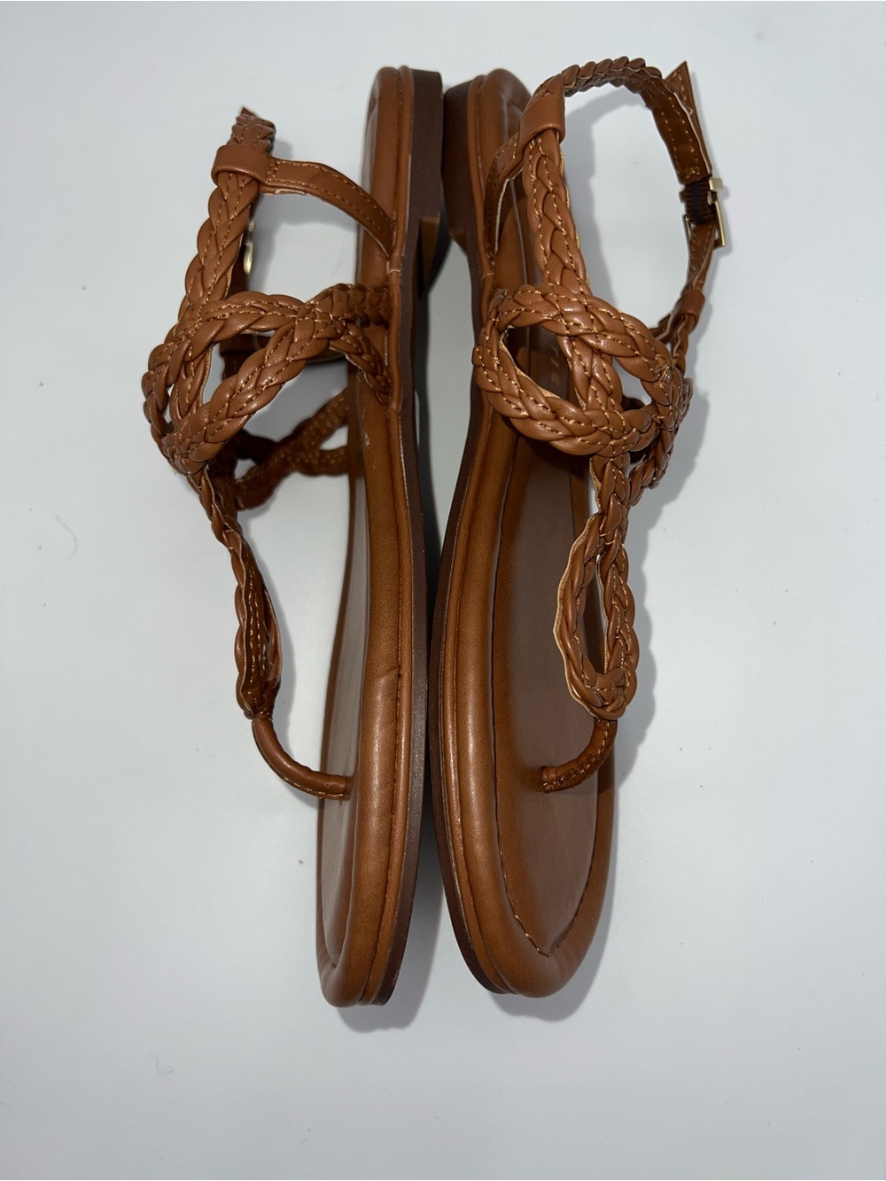 Kelly & Katie Cognac Brown Braided Strappy Buckle Sandals Women 7.5 Shoes - Picture 2 of 5